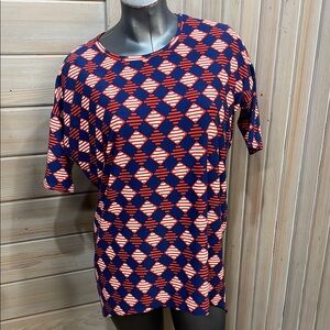 🌹LuLaRoe Blue and Red Geometric Short Sleeve Tee